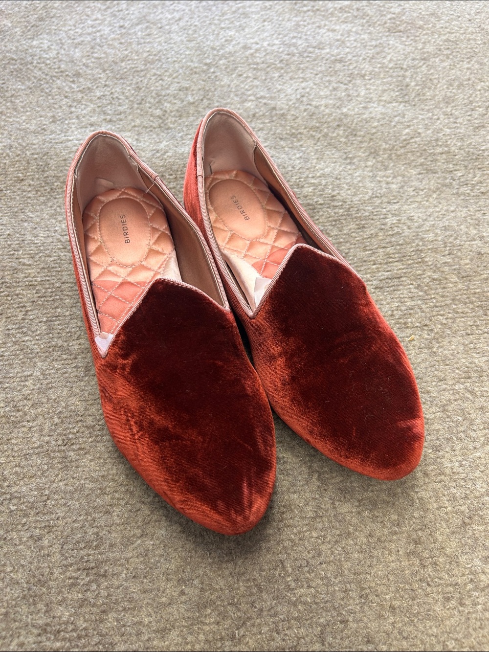 Birdies "The Heron" Velvet Slip-On Loafers in Burgundy with Pink Piping